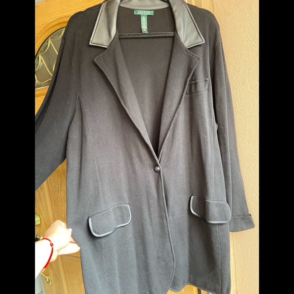 Ralph Lauren knitted black blazer w/ leather trim